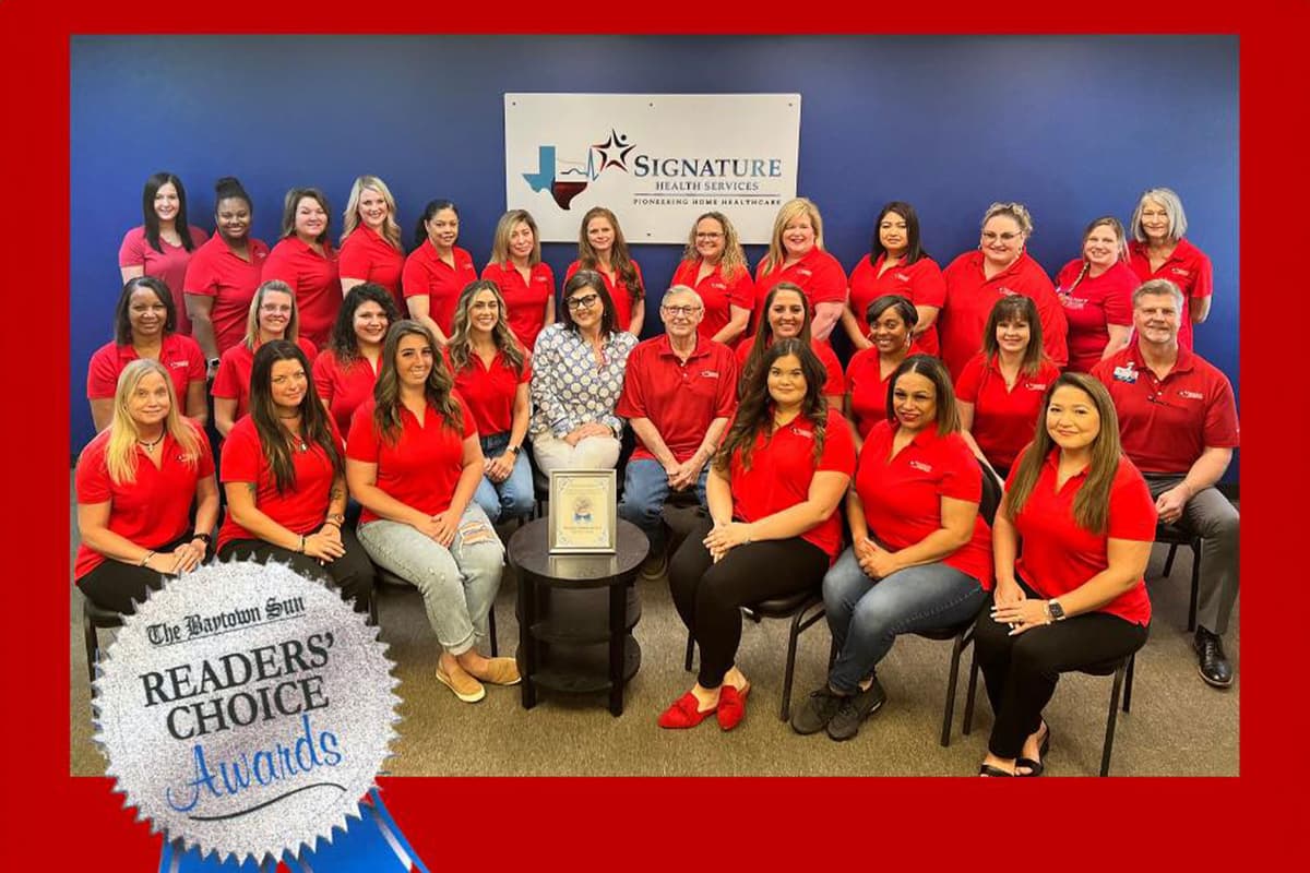 Signature Health Services team receiving Baytown Sun Readers' Choice Award